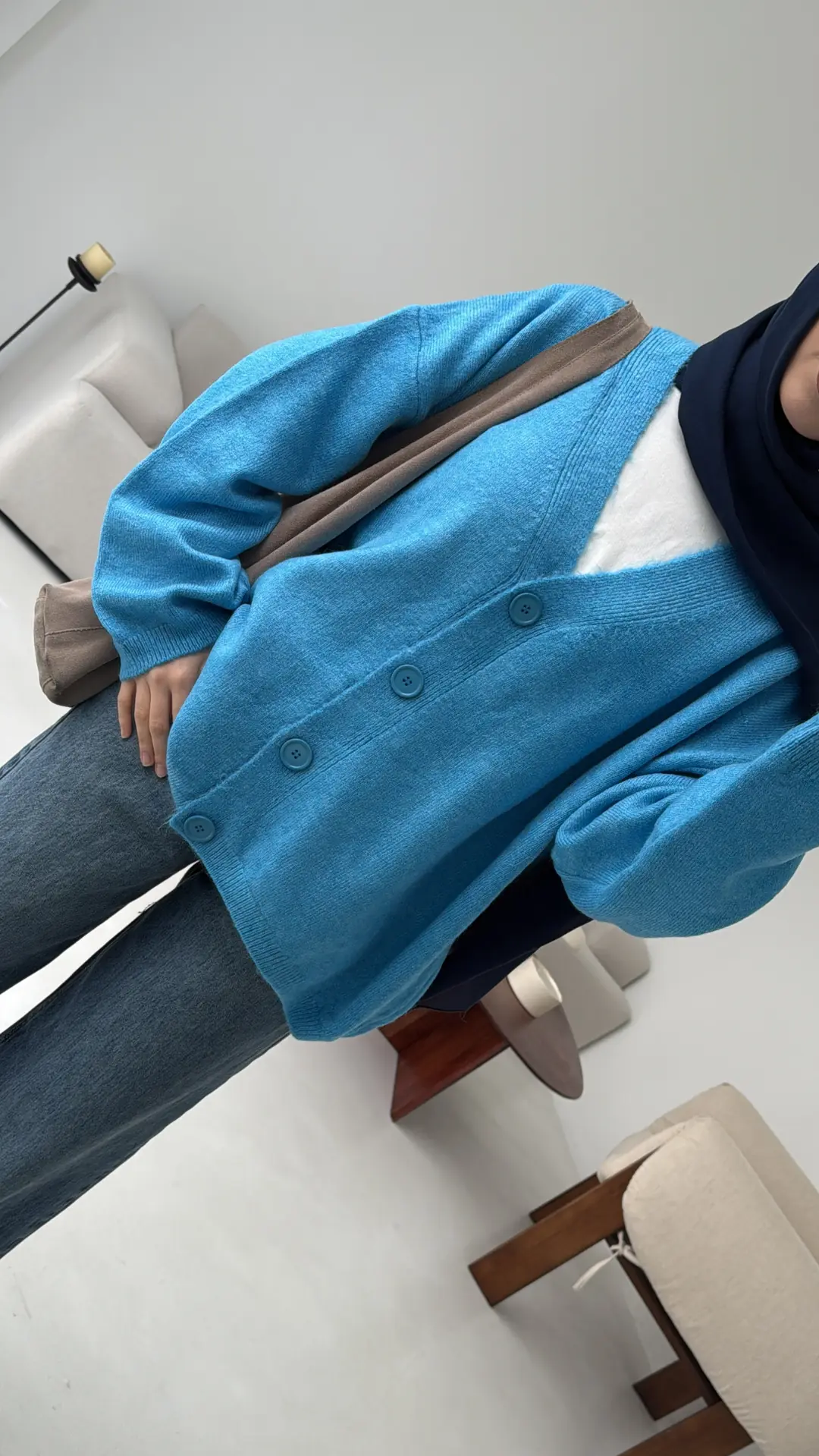 Oversize Yünlü Kazak Mavi - Görsel 5