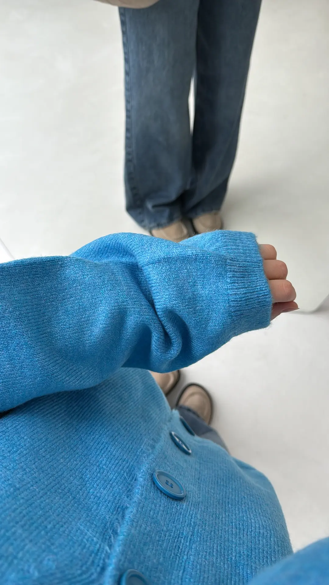 Oversize Yünlü Kazak Mavi - Görsel 6