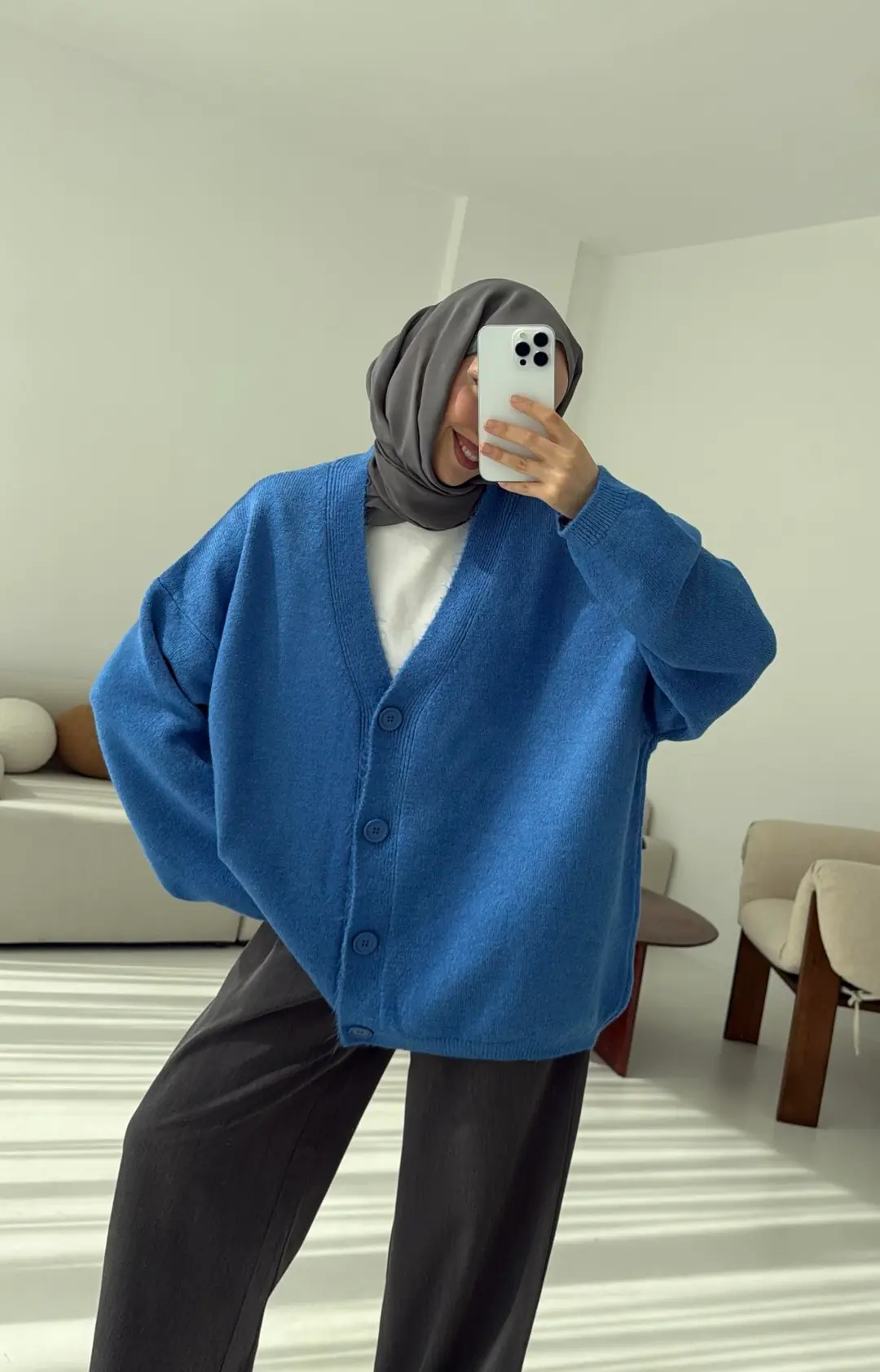 Oversize Yünlü Kazak Mavi