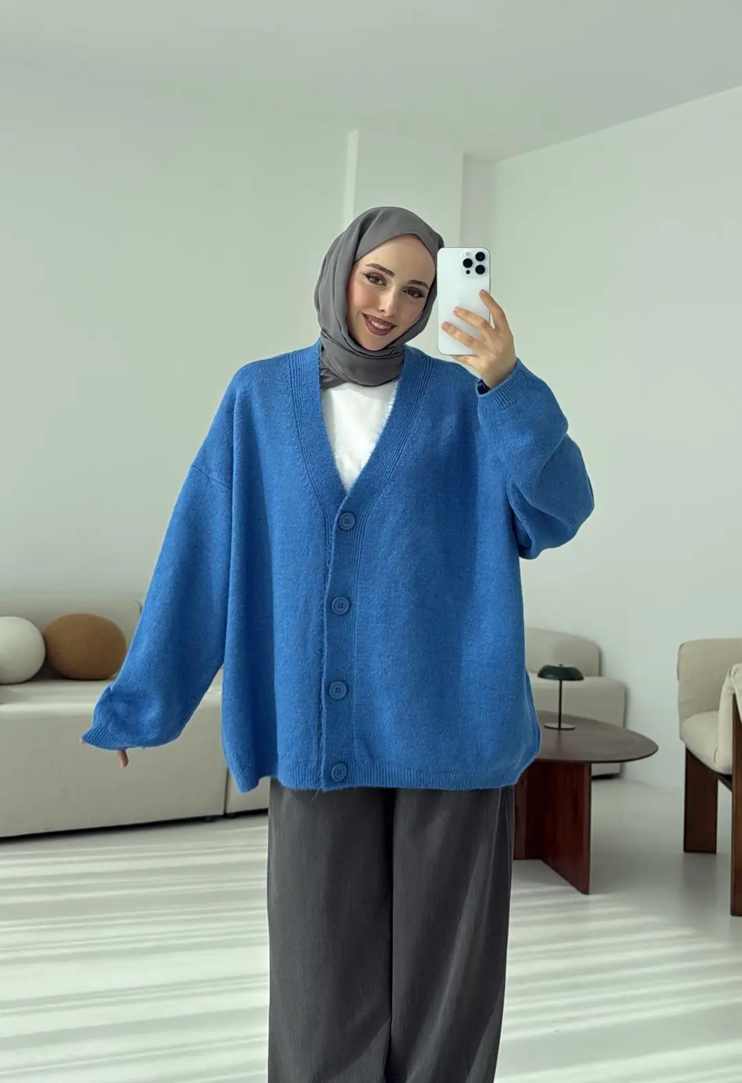 Oversize Yünlü Kazak Mavi - Görsel 4