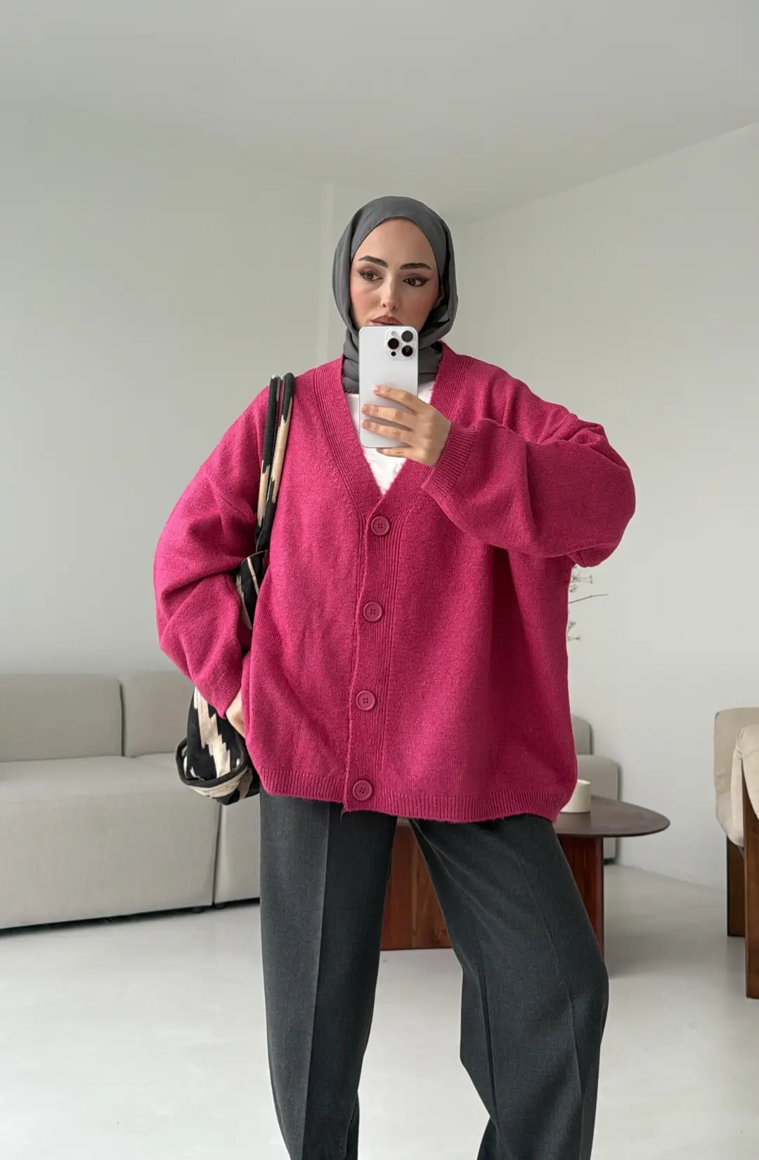 Oversize Yünlü Kazak Pembe - Görsel 2