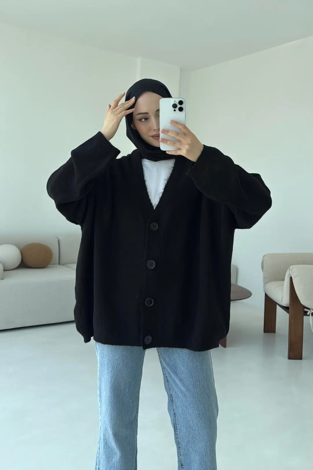 Oversize Yünlü Kazak Siyah