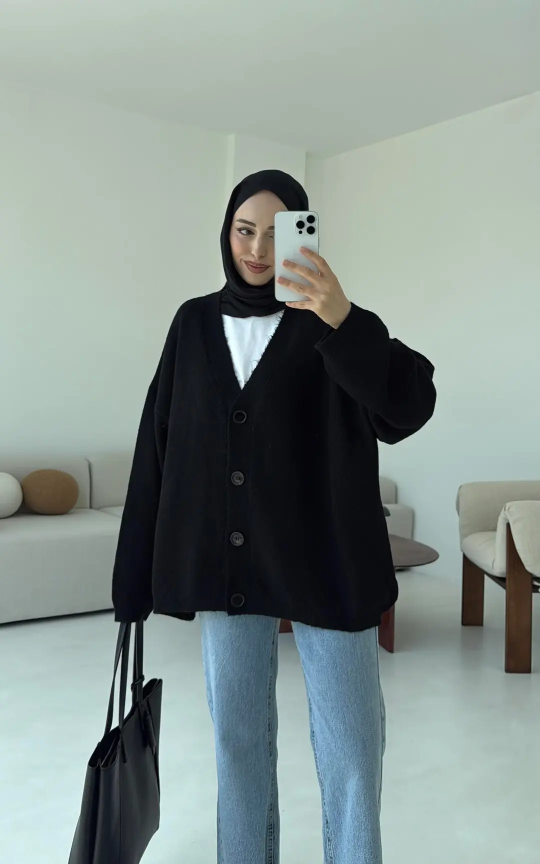 Oversize Yünlü Kazak Siyah - Görsel 2