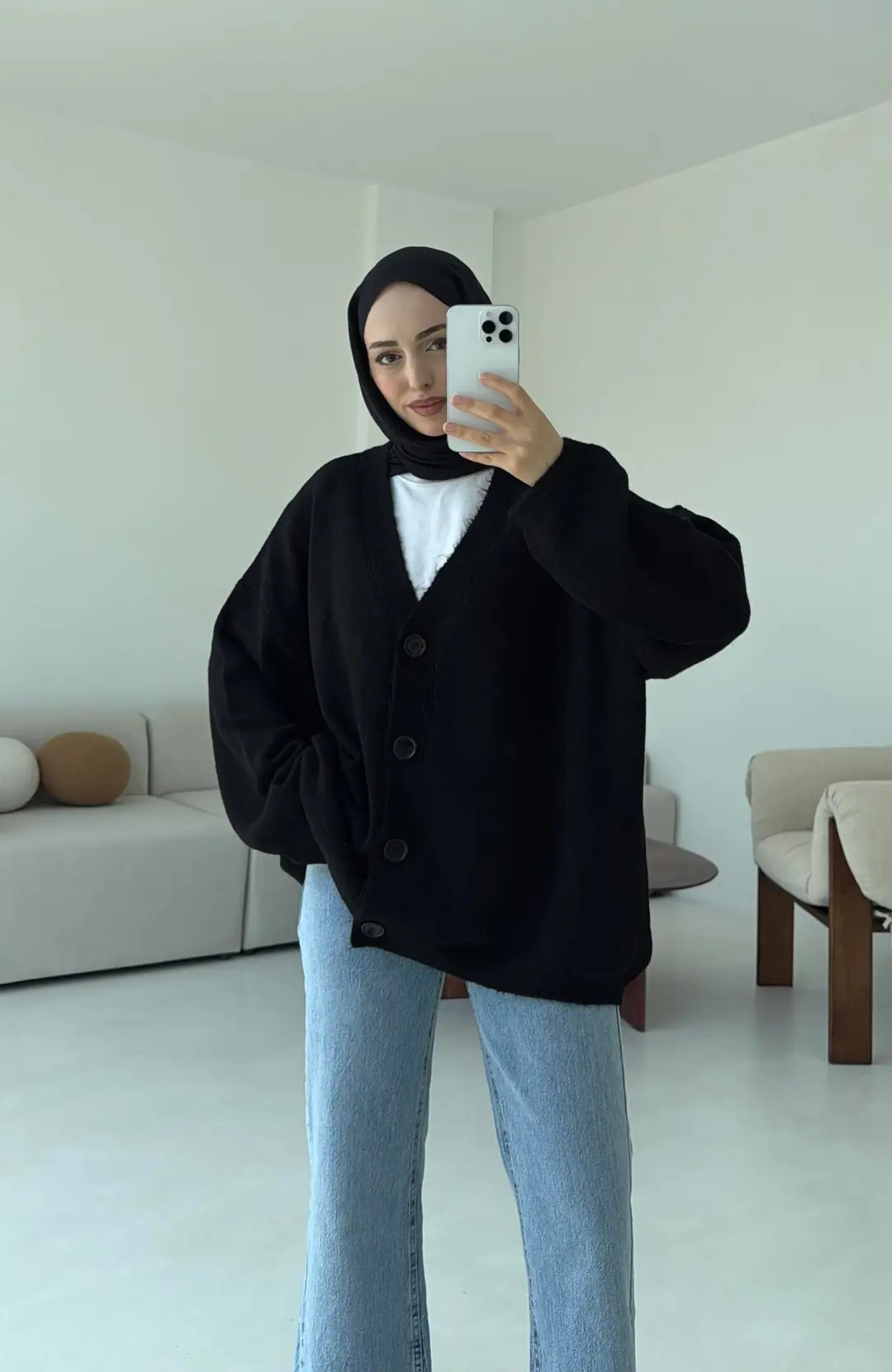 Oversize Yünlü Kazak Siyah - Görsel 4