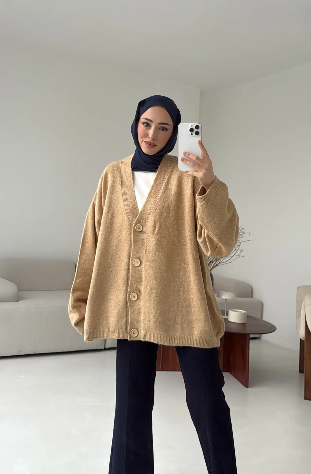 Oversize Yünlü Kazak Vizon - Görsel 3