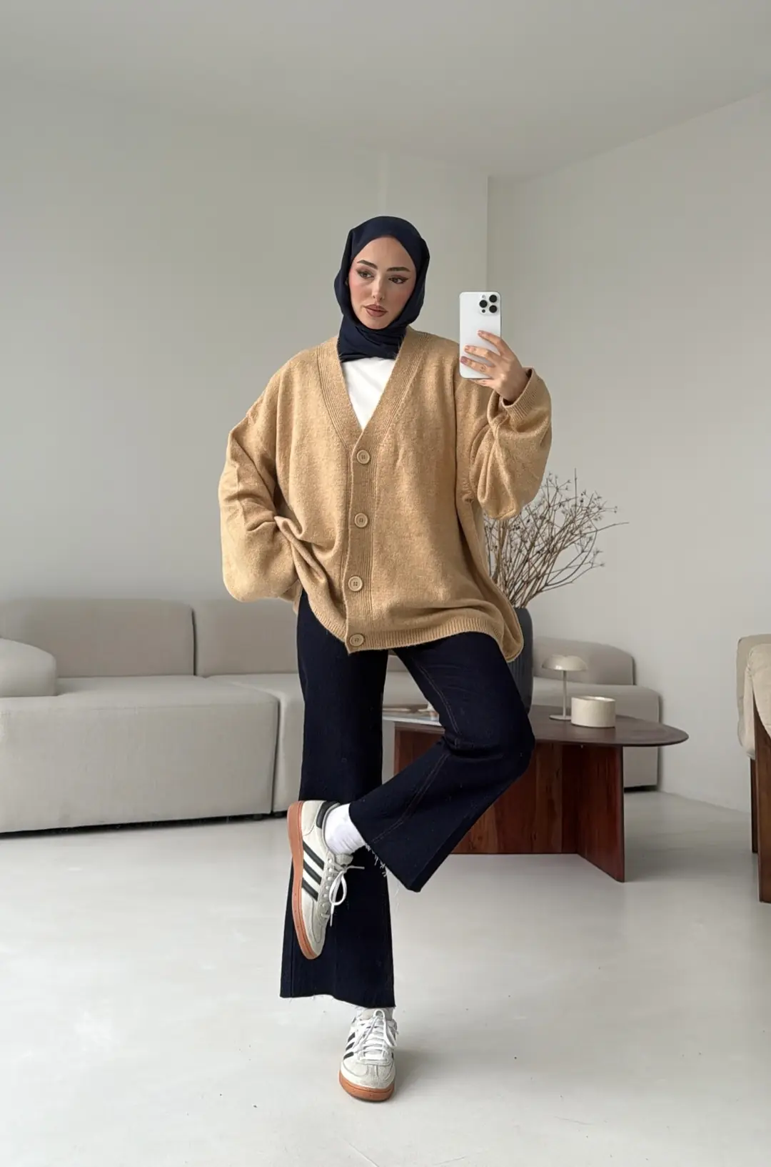 Oversize Yünlü Kazak Vizon - Görsel 6