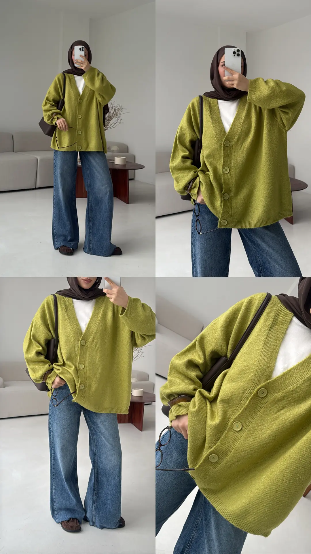 Oversize Yünlü Kazak Yağ Yeşili