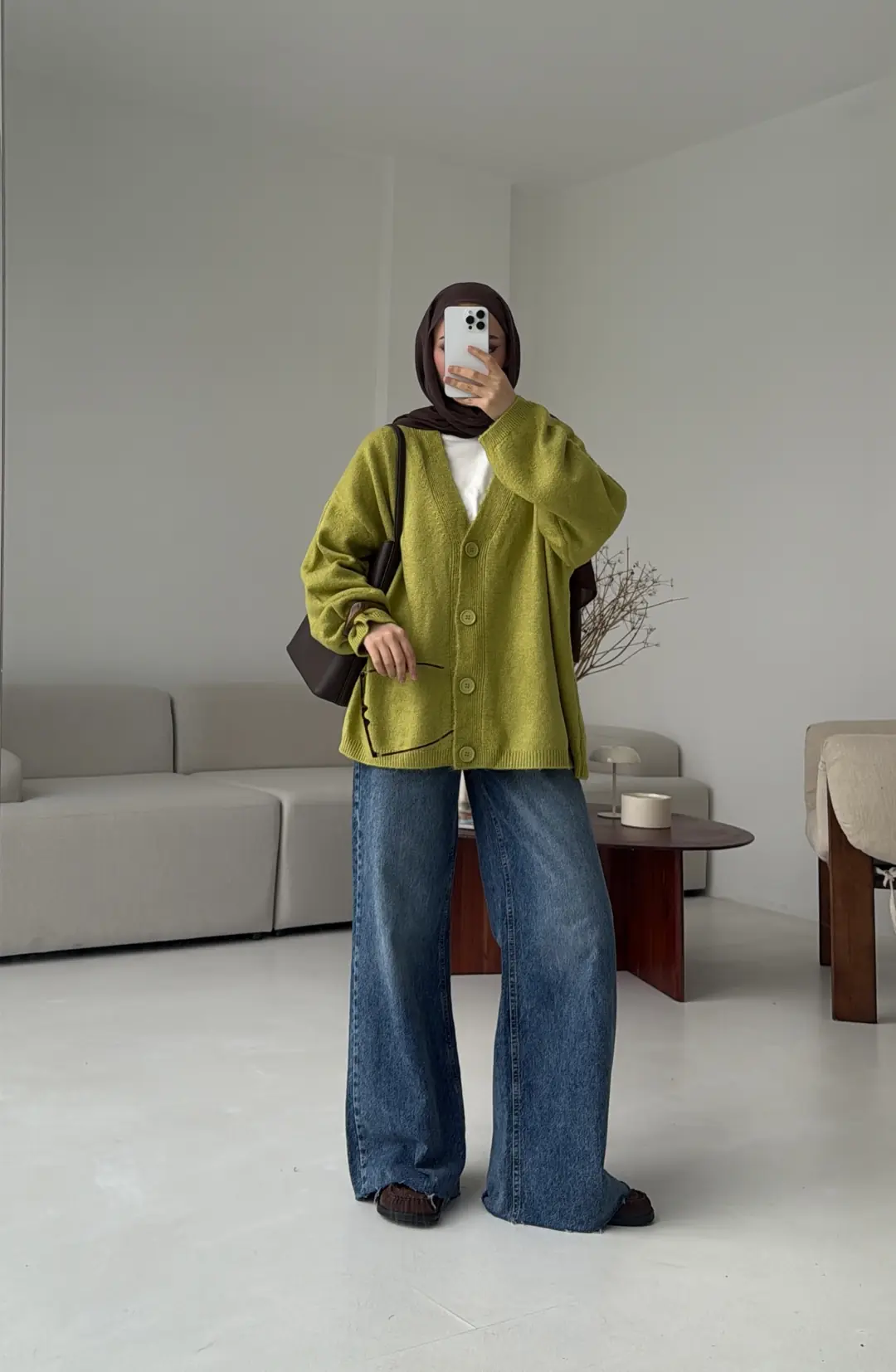 Oversize Yünlü Kazak Yağ Yeşili - Görsel 3