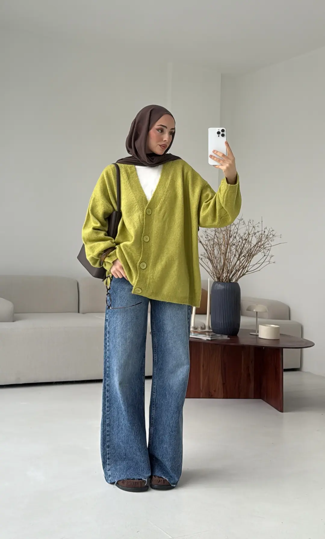 Oversize Yünlü Kazak Yağ Yeşili - Görsel 6