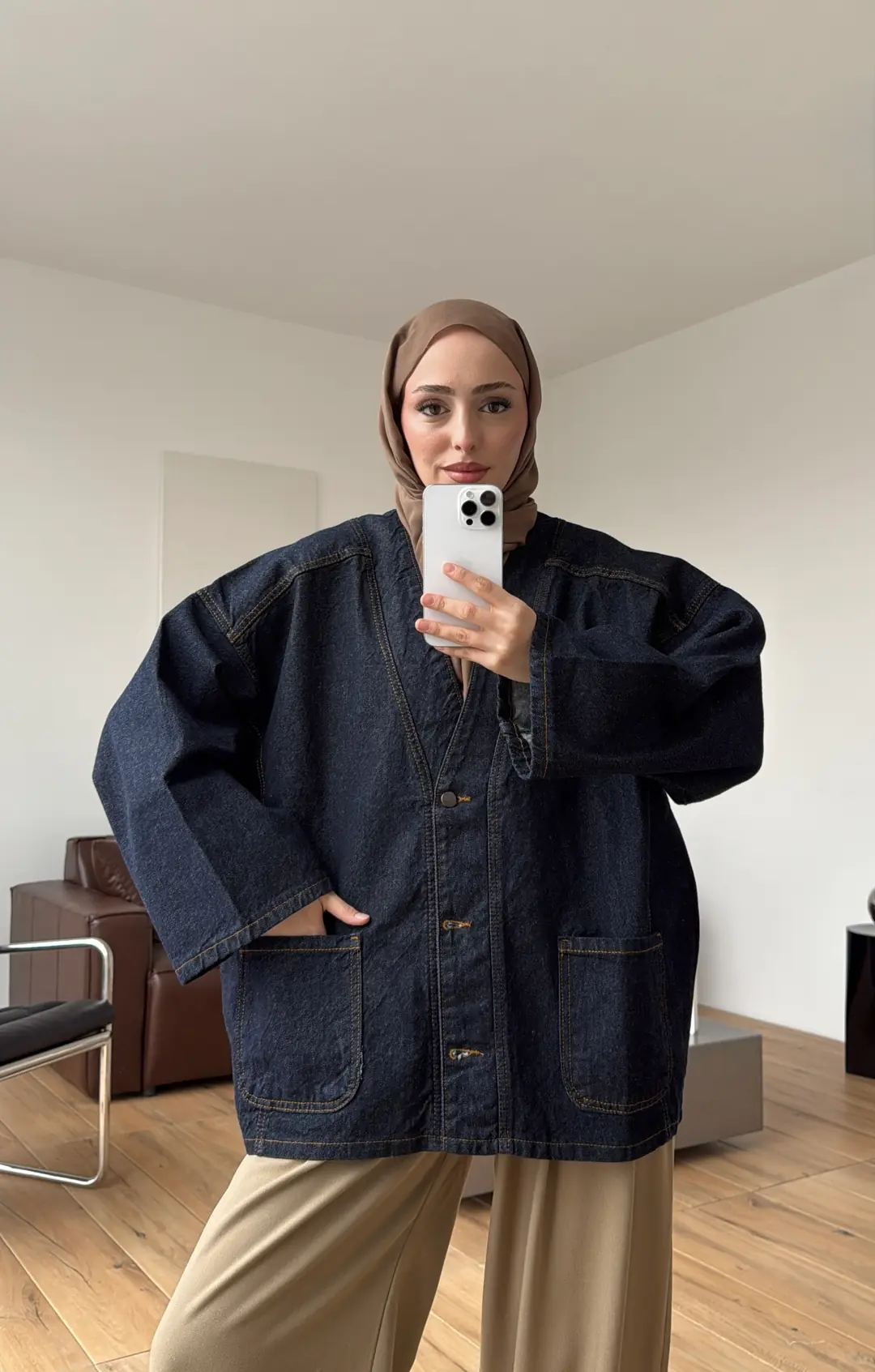 Oversize Wide Denim Ceket - Görsel 3