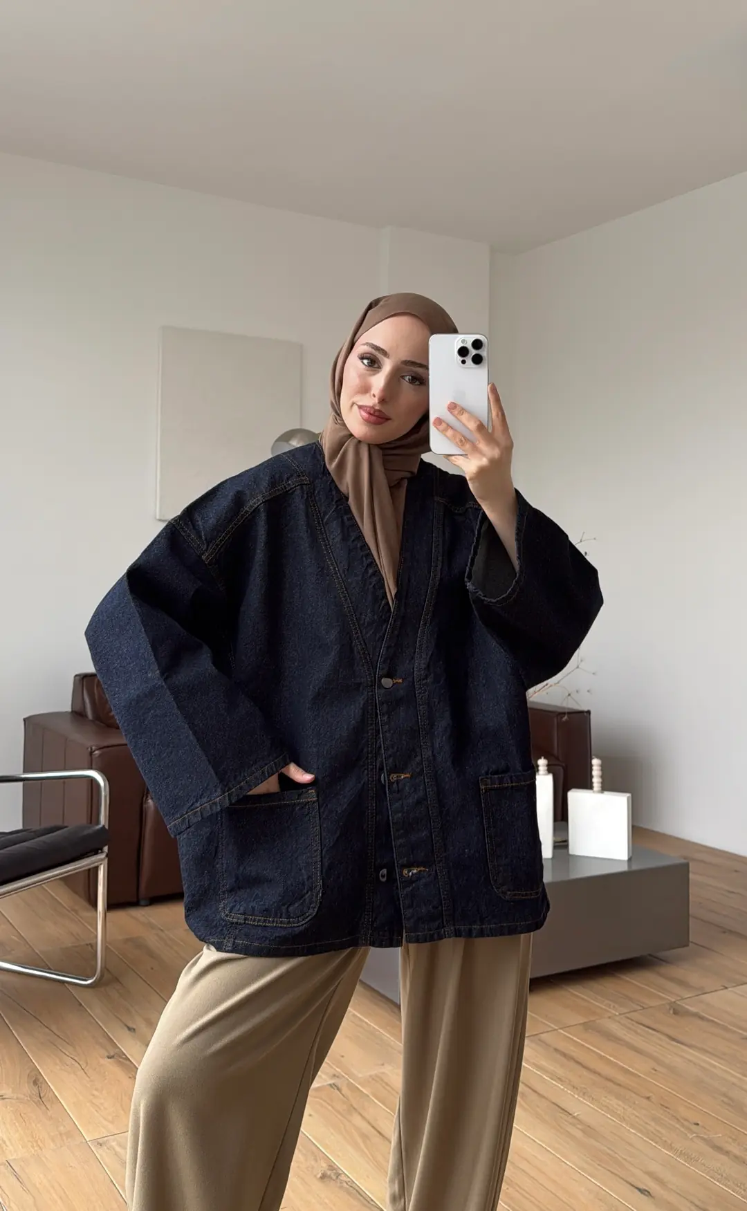 Oversize Wide Denim Ceket - Görsel 6