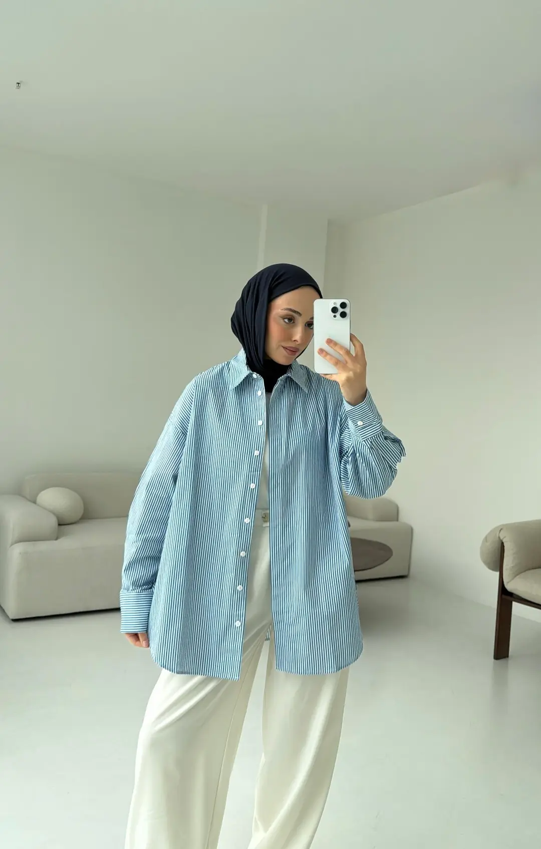 Oxford Çizgili Gömlek Beyaz/Mavi