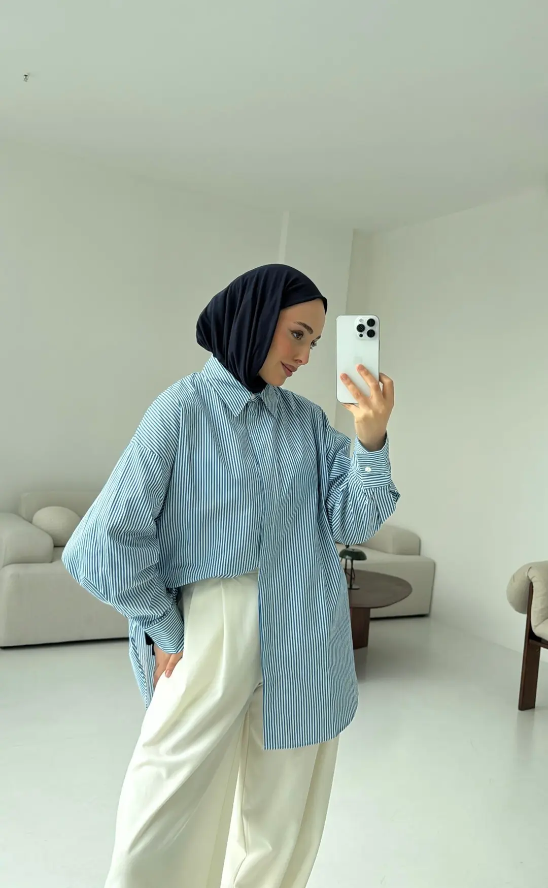 Oxford Çizgili Gömlek Beyaz/Mavi - Görsel 5