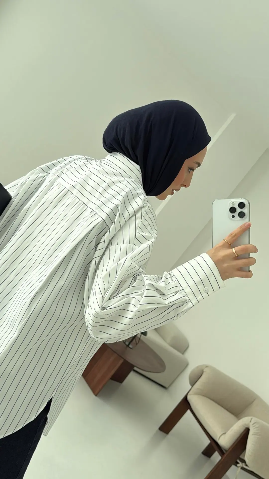 Oxford İnce Lacivert Çizgili Gömlek - Görsel 5