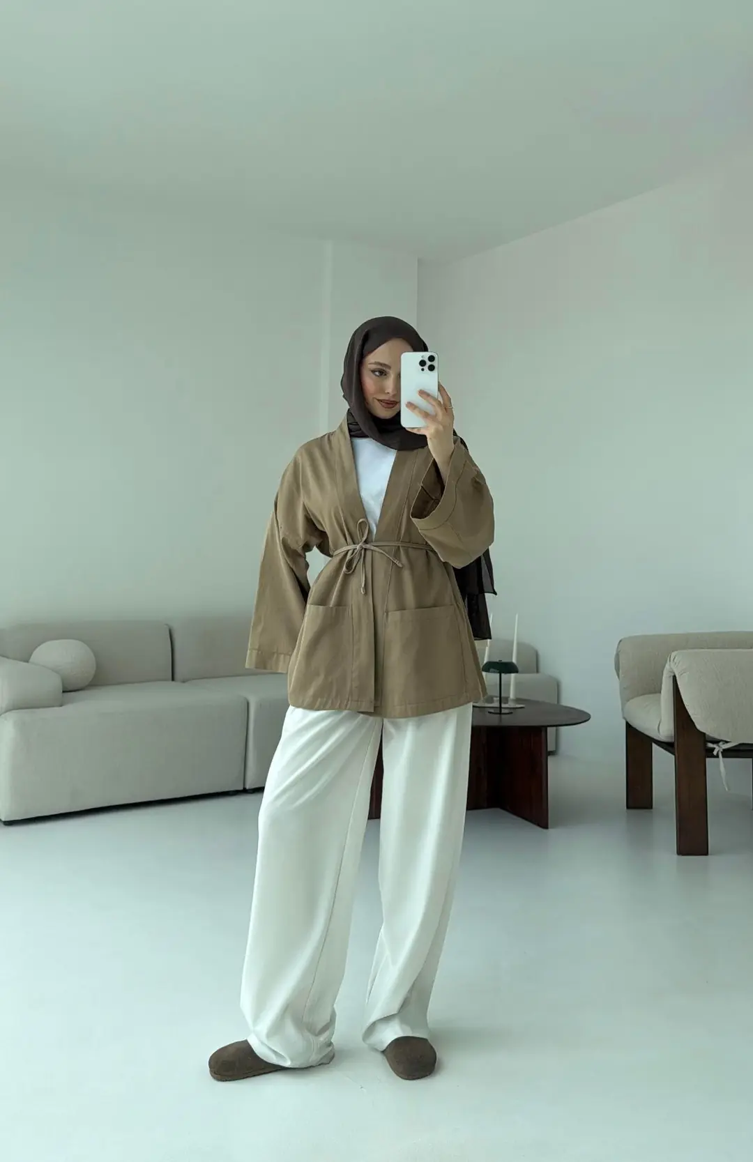 Pamuk Gabardin Kimono Camel - Görsel 2