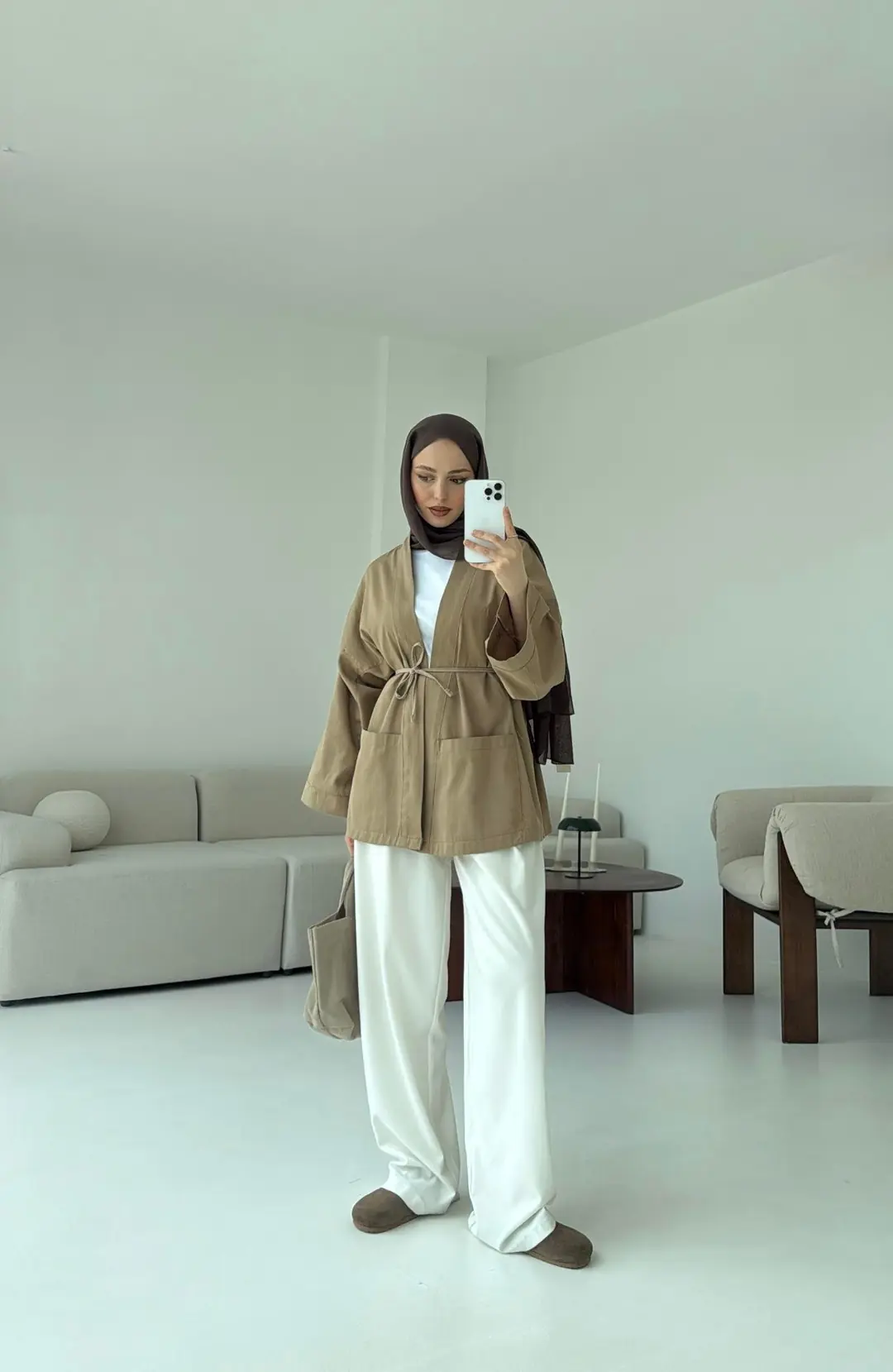 Pamuk Gabardin Kimono Camel - Görsel 3