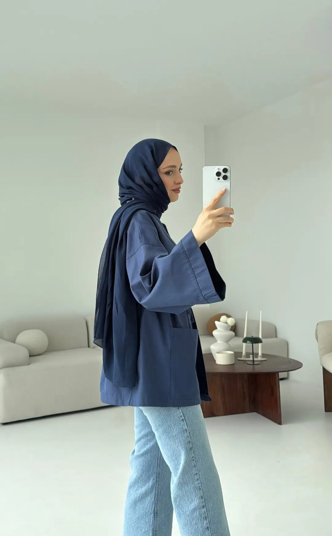 Pamuk Gabardin Kimono Lacivert