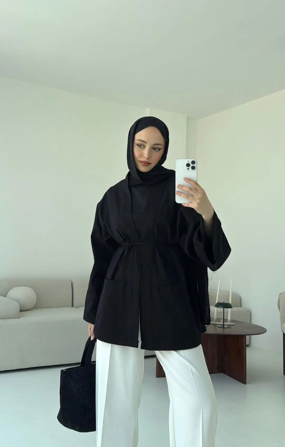 Pamuk Gabardin Kimono Siyah - Görsel 2