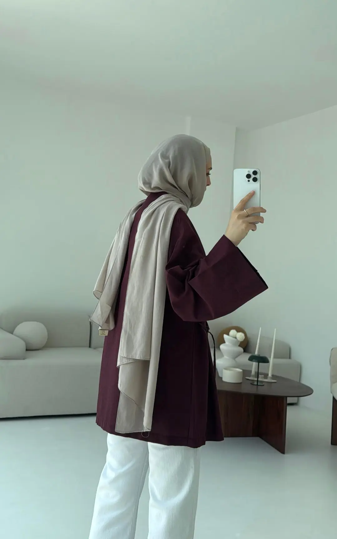 Pamuk Keten Yandan Bağlamalı Kimono Bordo - Görsel 8