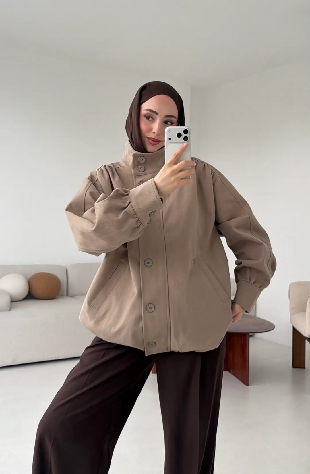 Bomber Gabardin Ceket Bej - Görsel 2