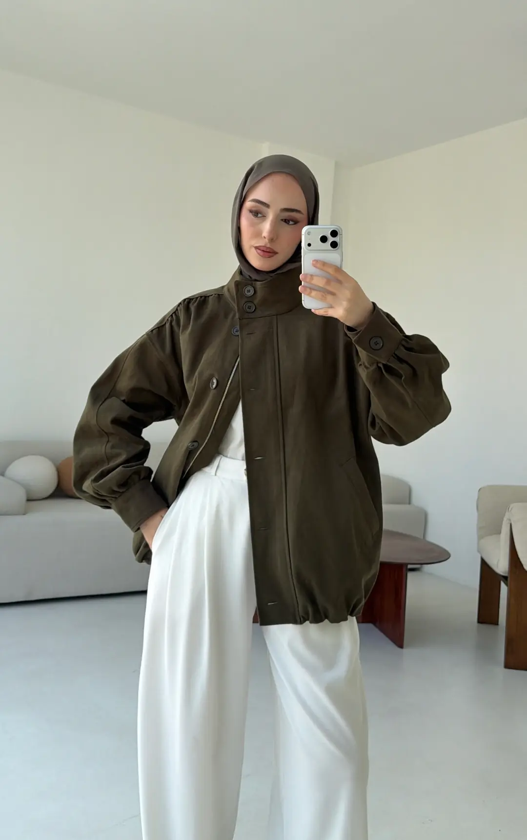 Bomber Gabardin Ceket Haki - Görsel 5