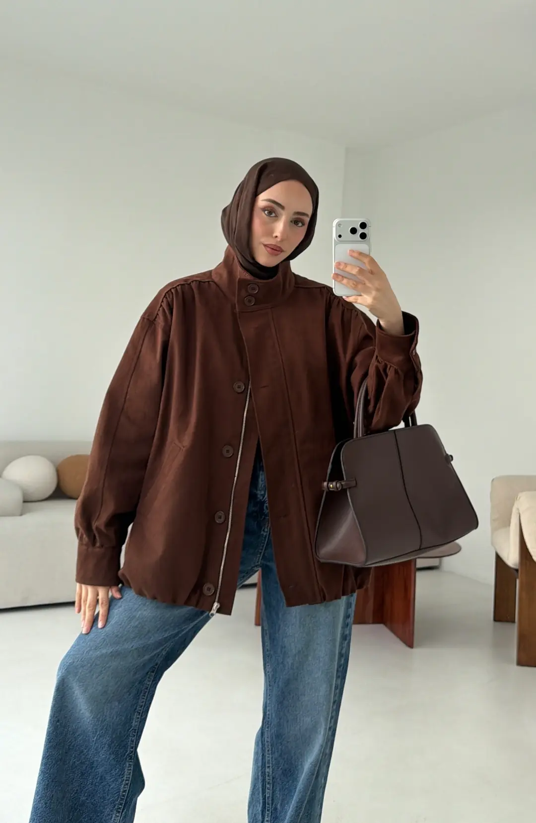 Bomber Gabardin Ceket Kahve - Görsel 5