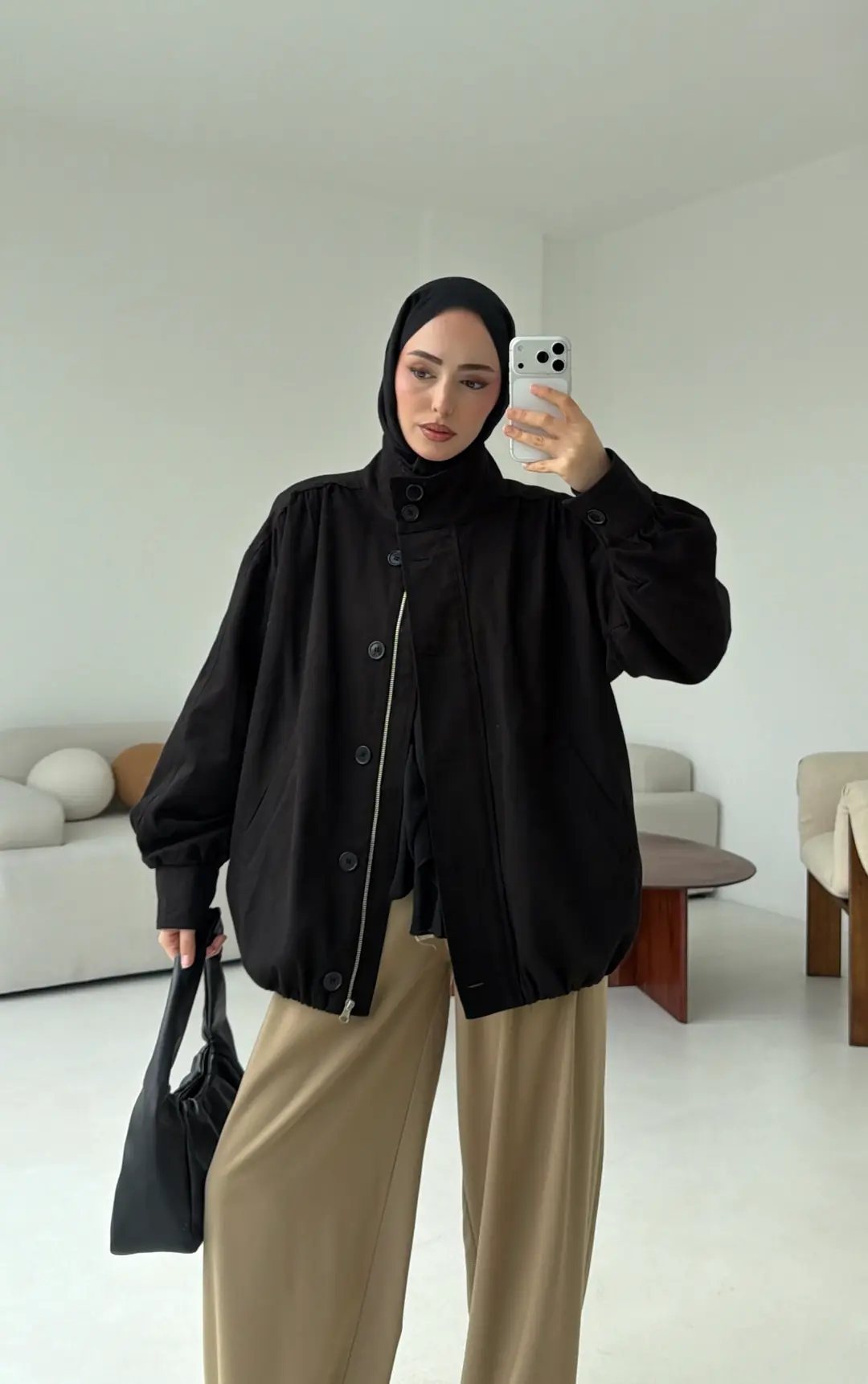 Bomber Gabardin Ceket Siyah - Görsel 3