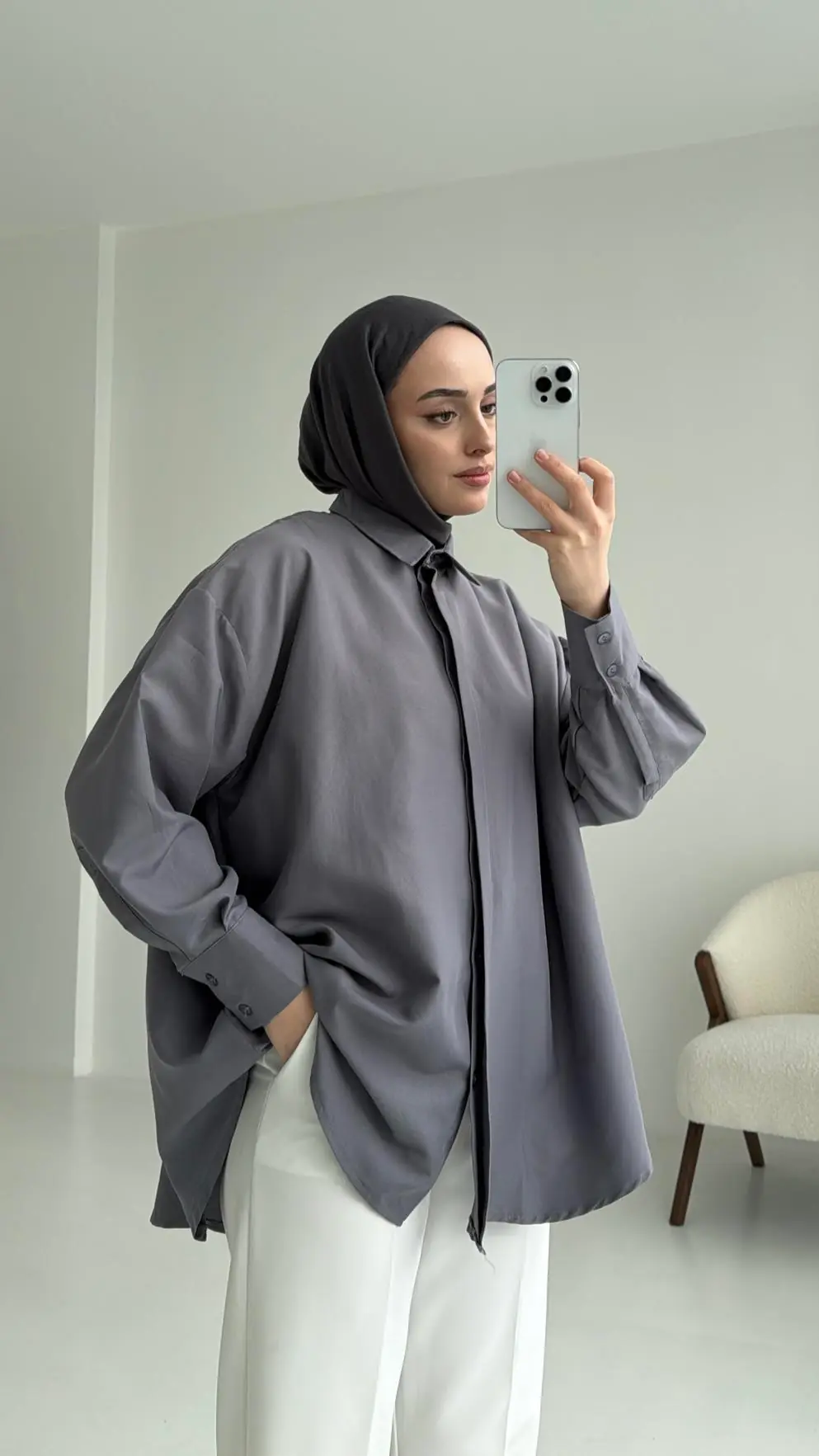 Panda Gömlek Gri - Görsel 3