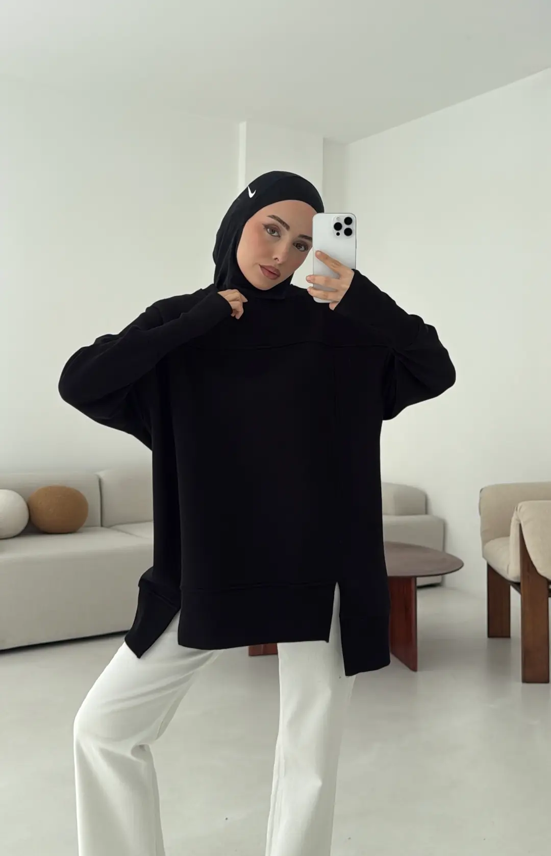 Parmak Geçmeli Asimetri Kesim Sweat Siyah - Görsel 5