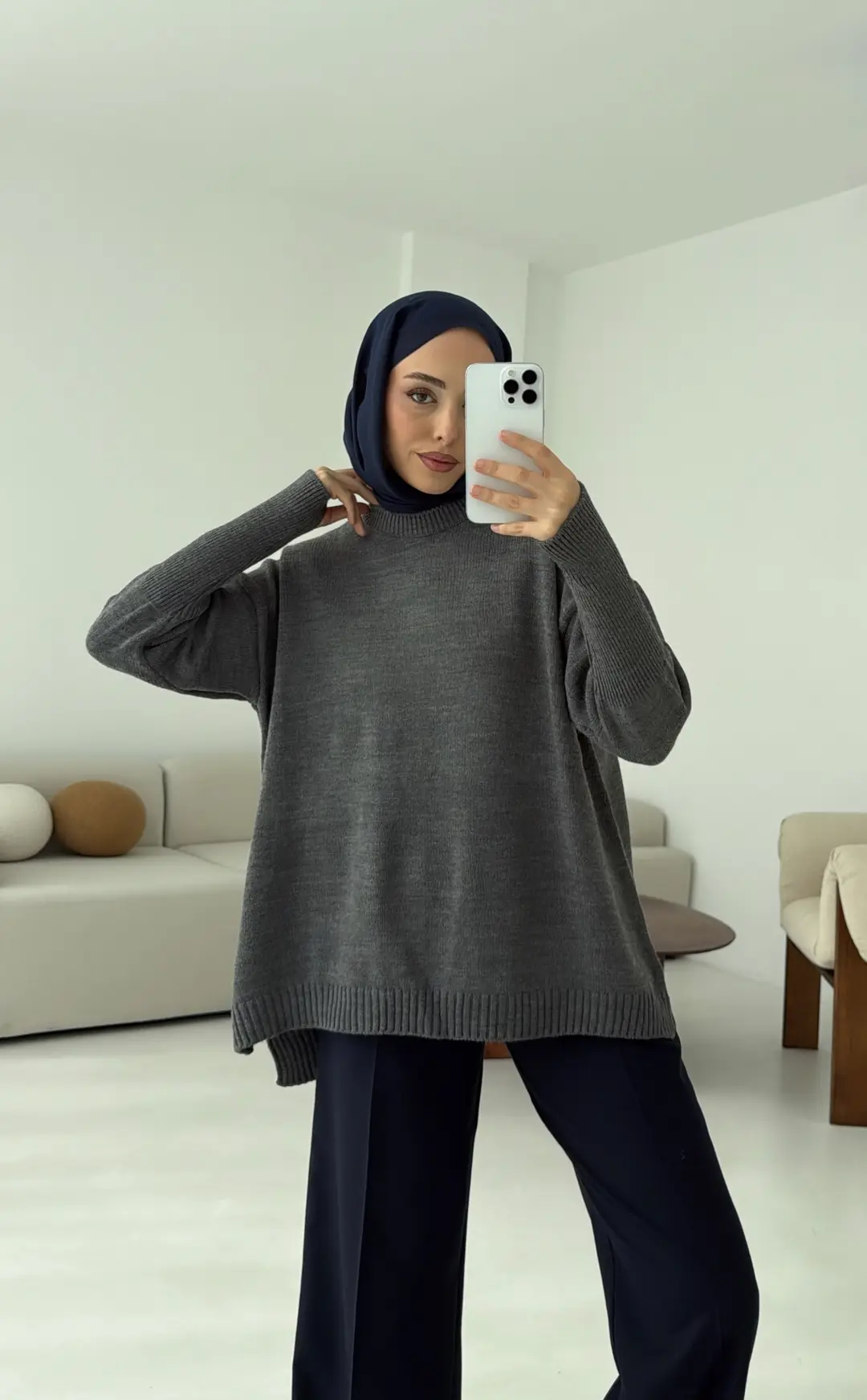 Parmak Geçmeli Triko Kazak Antrasit