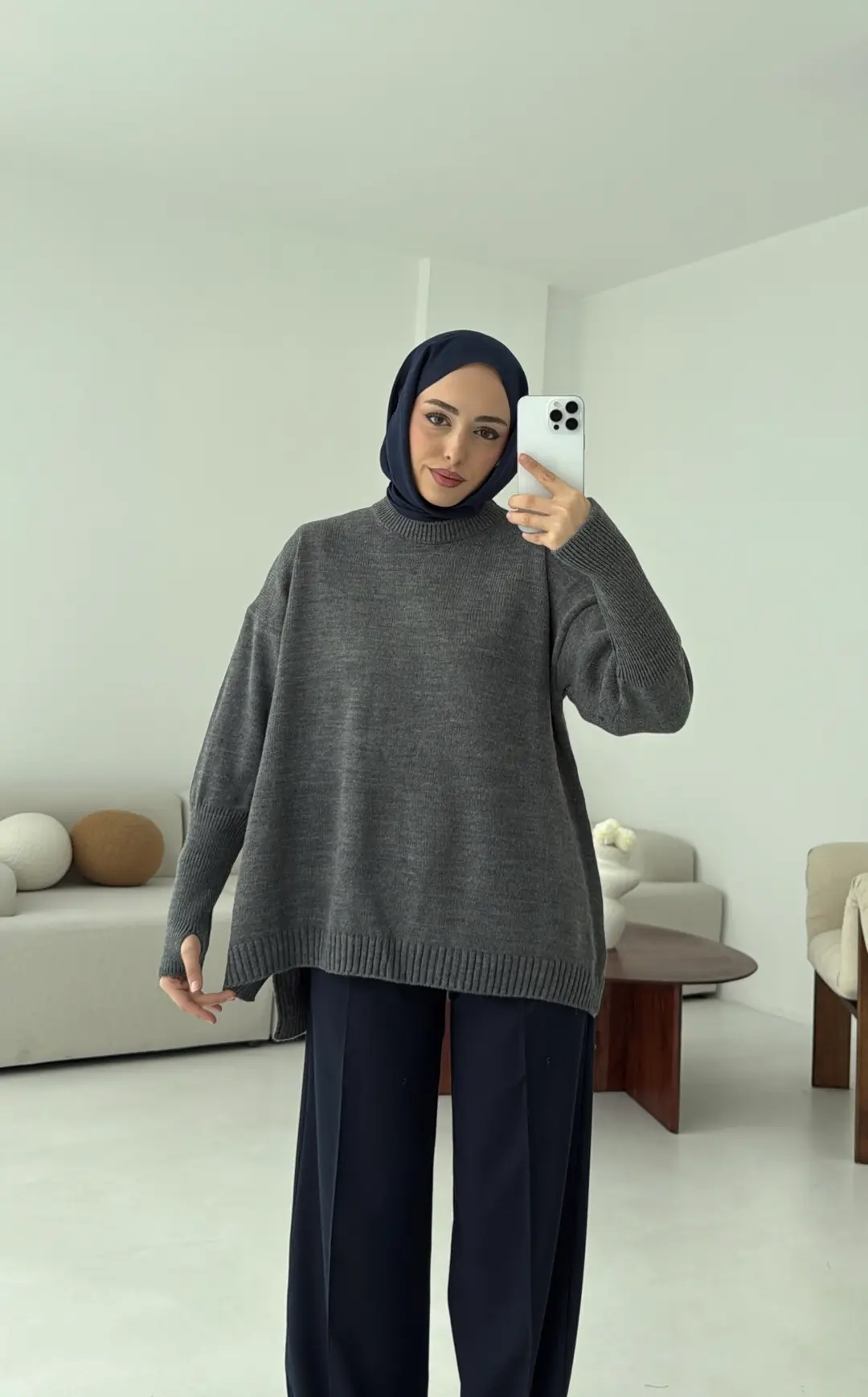 Parmak Geçmeli Triko Kazak Antrasit - Görsel 3