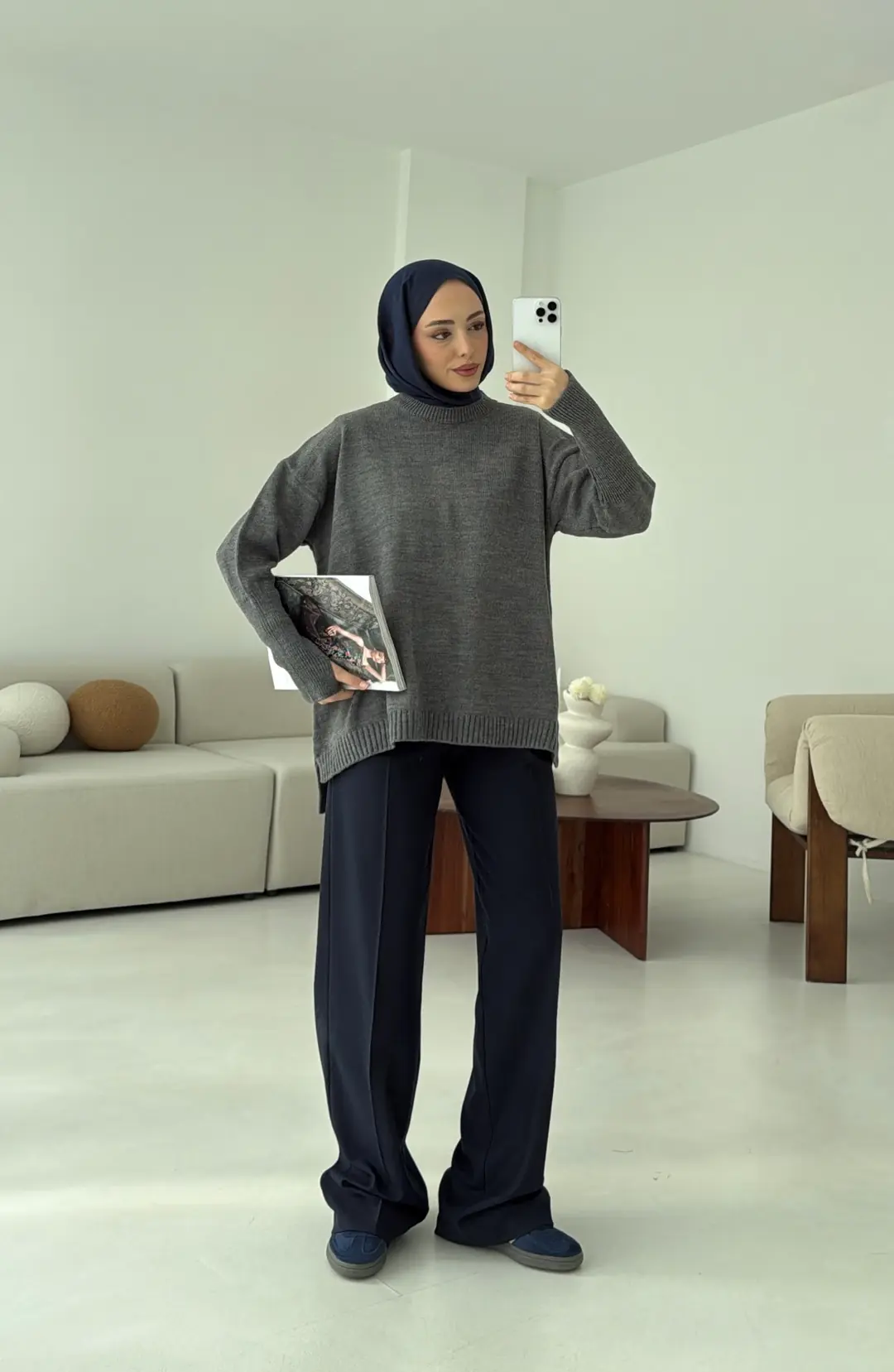 Parmak Geçmeli Triko Kazak Antrasit - Görsel 4