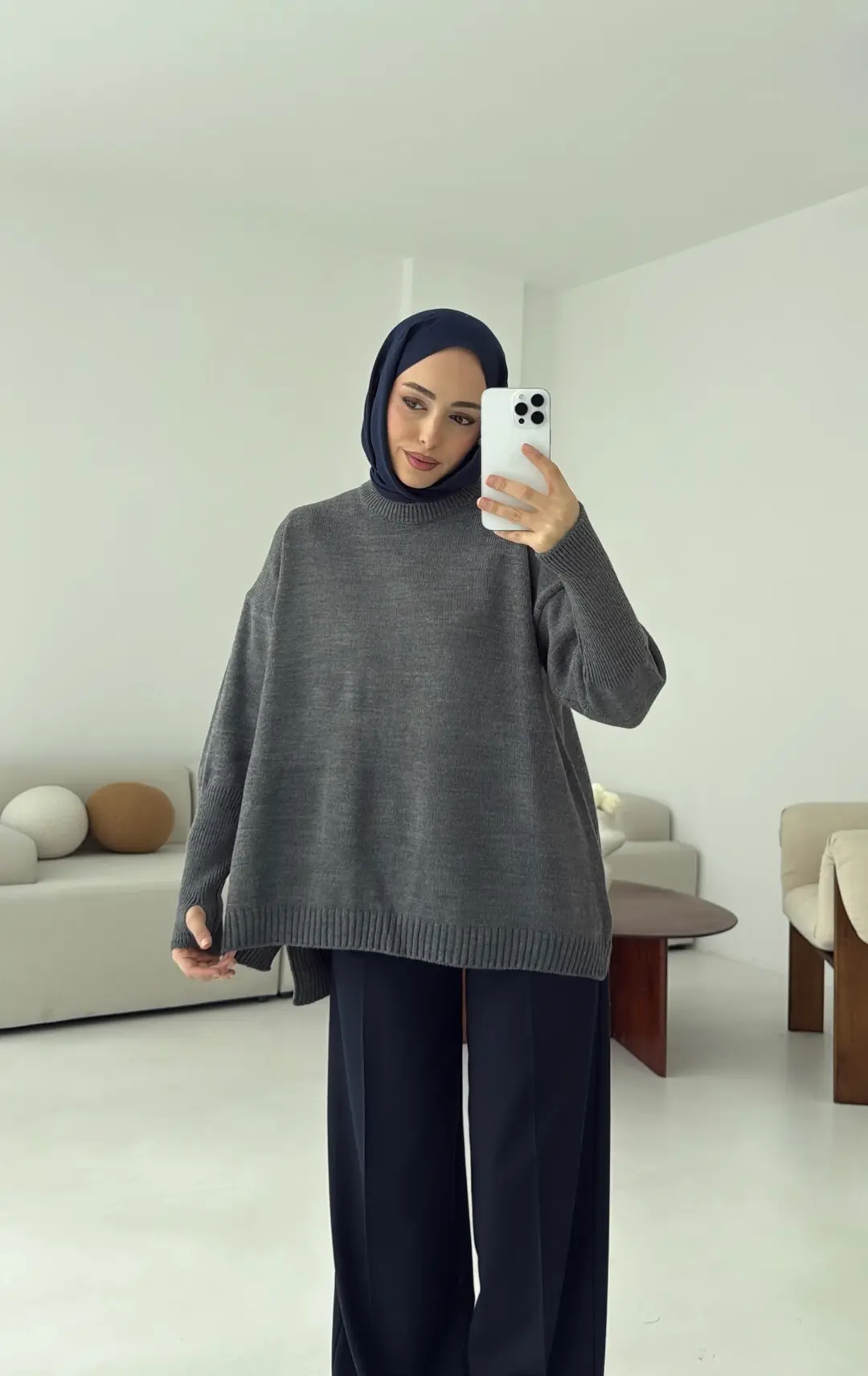 Parmak Geçmeli Triko Kazak Antrasit - Görsel 6