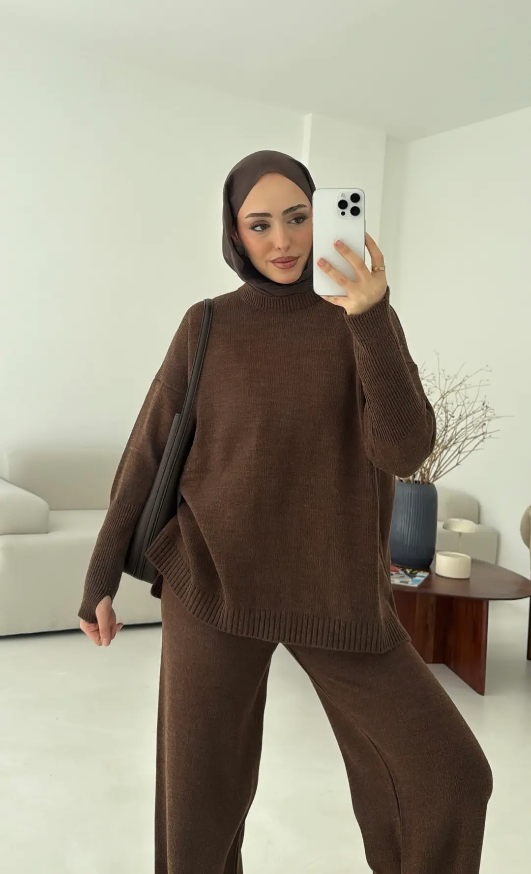 Parmak Geçmeli Triko Takım Kahve - Görsel 2