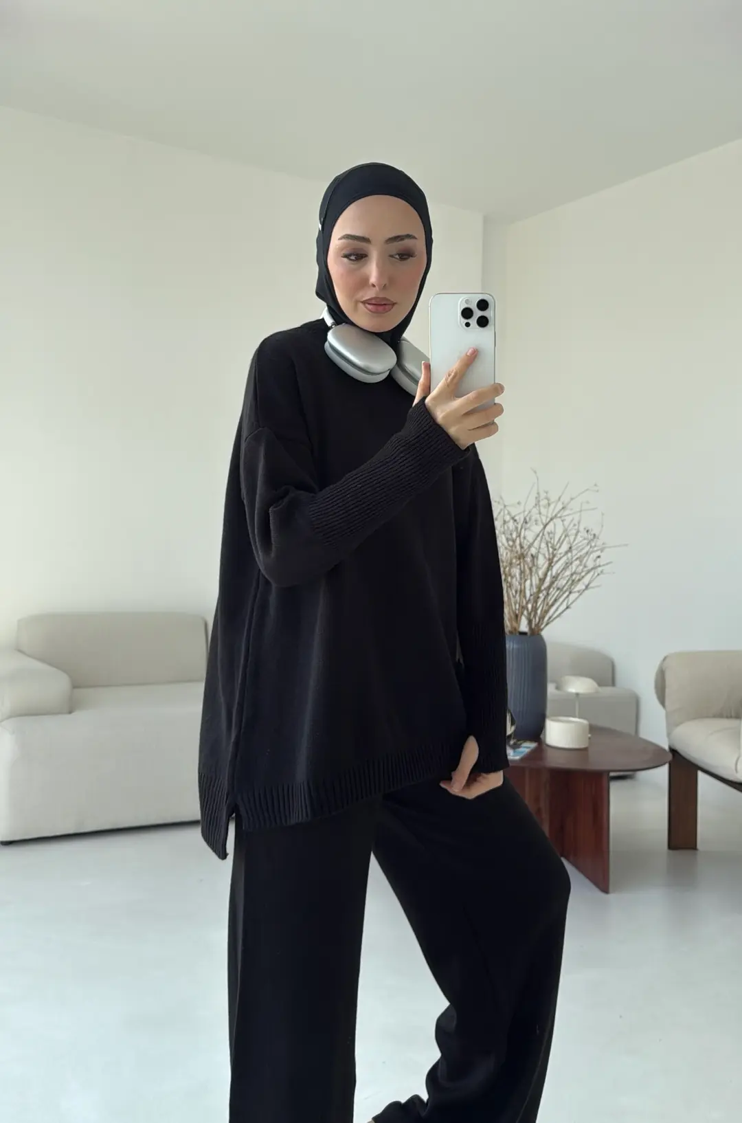 Parmak Geçmeli Triko Takım Siyah - Görsel 2