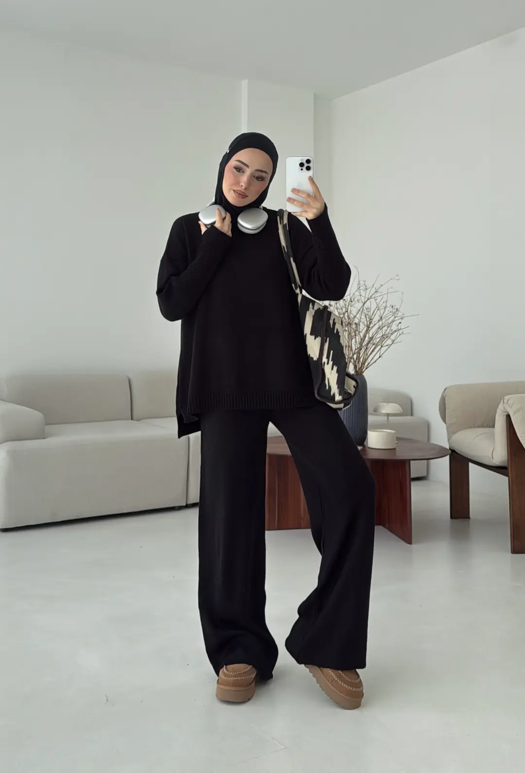 Parmak Geçmeli Triko Takım Siyah - Görsel 5