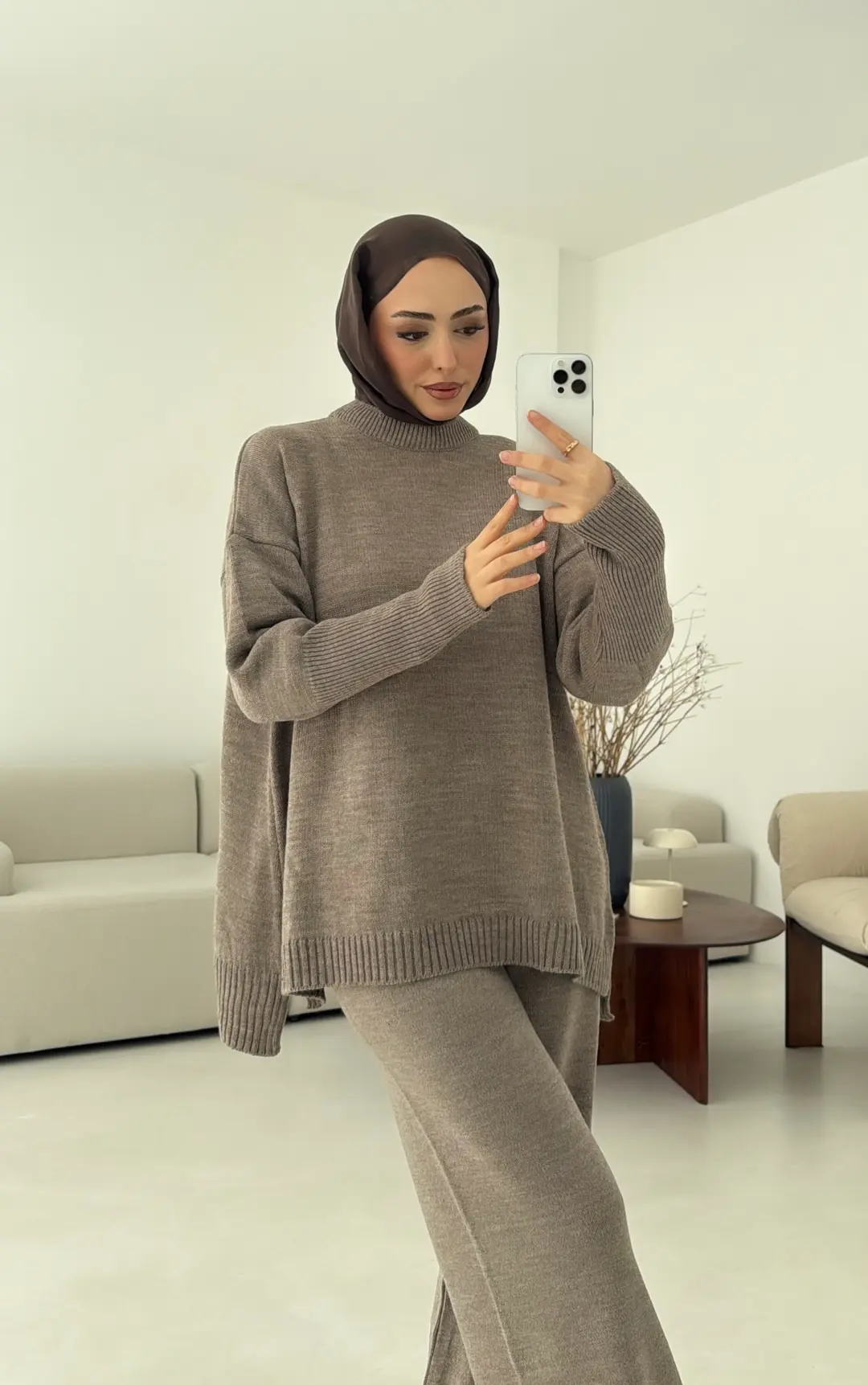 Parmak Geçmeli Triko Takım Vizon - Görsel 2