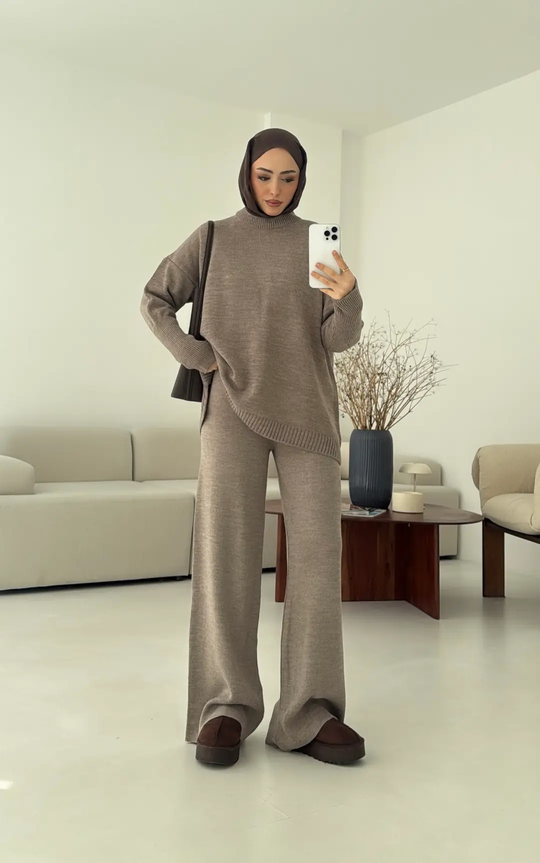 Parmak Geçmeli Triko Takım Vizon - Görsel 4