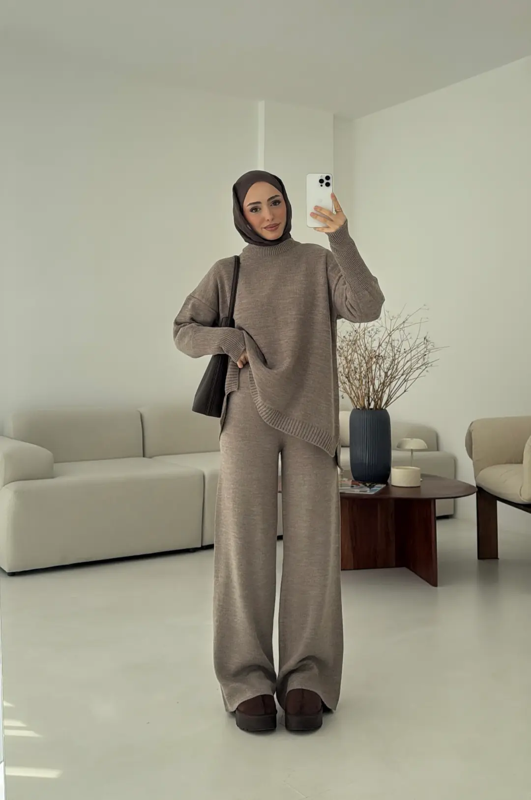 Parmak Geçmeli Triko Takım Vizon - Görsel 6