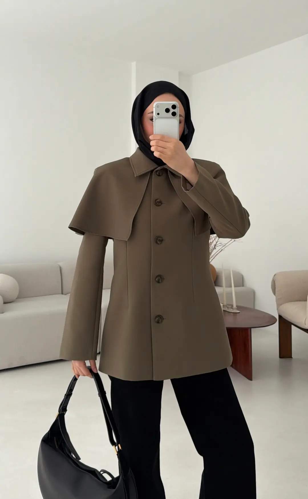 Pelerin Detay Fit Ceket Haki - Görsel 4