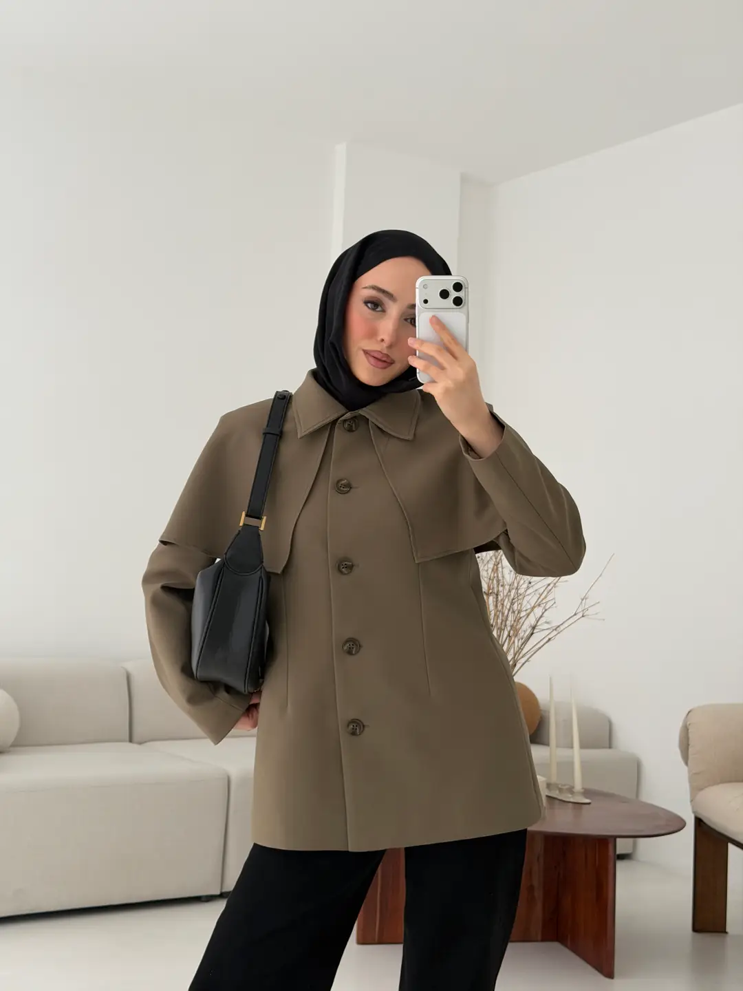 Pelerin Detay Fit Ceket Haki - Görsel 6