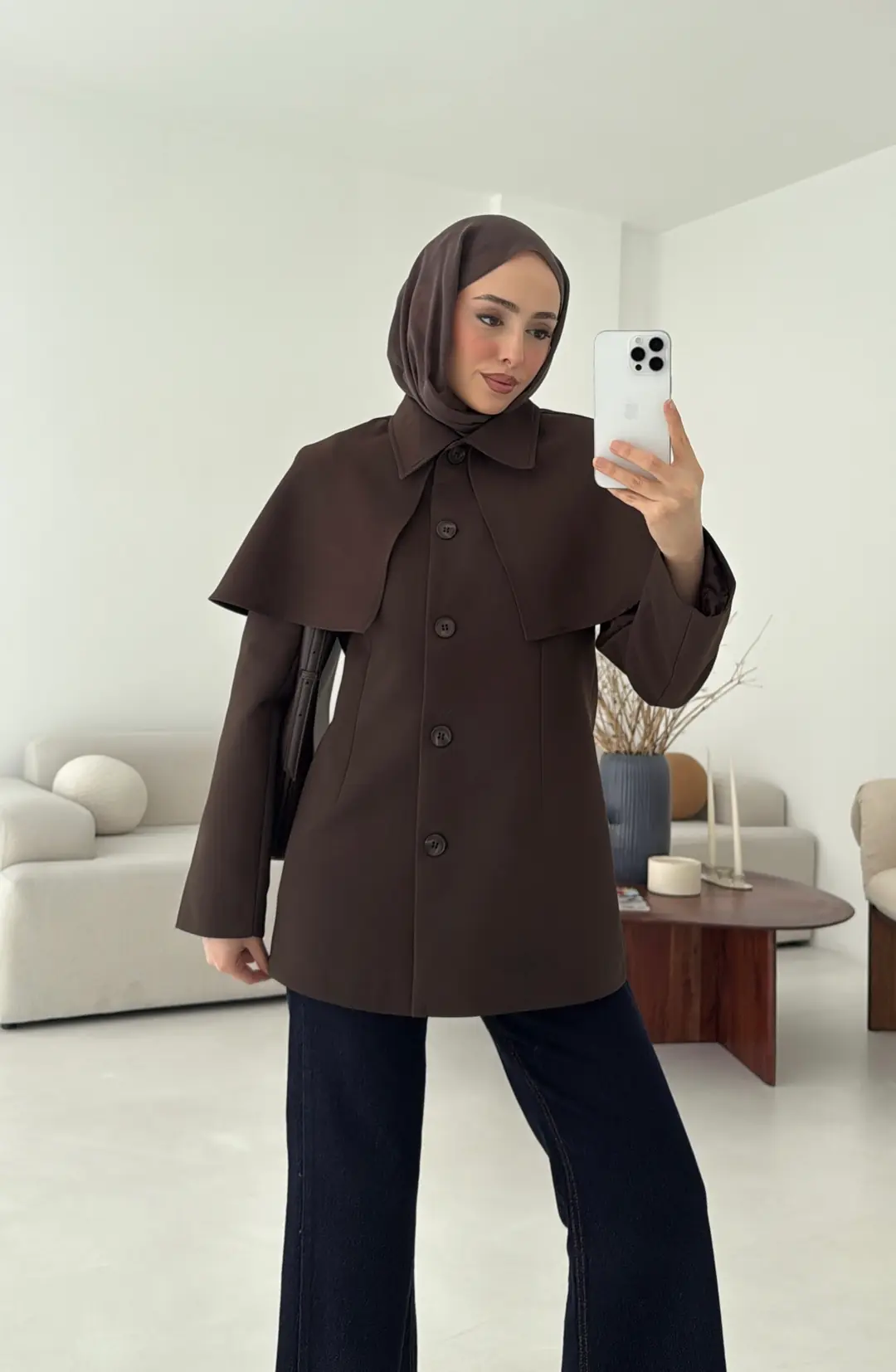 Pelerin Detay Fit Ceket Kahve - Görsel 2