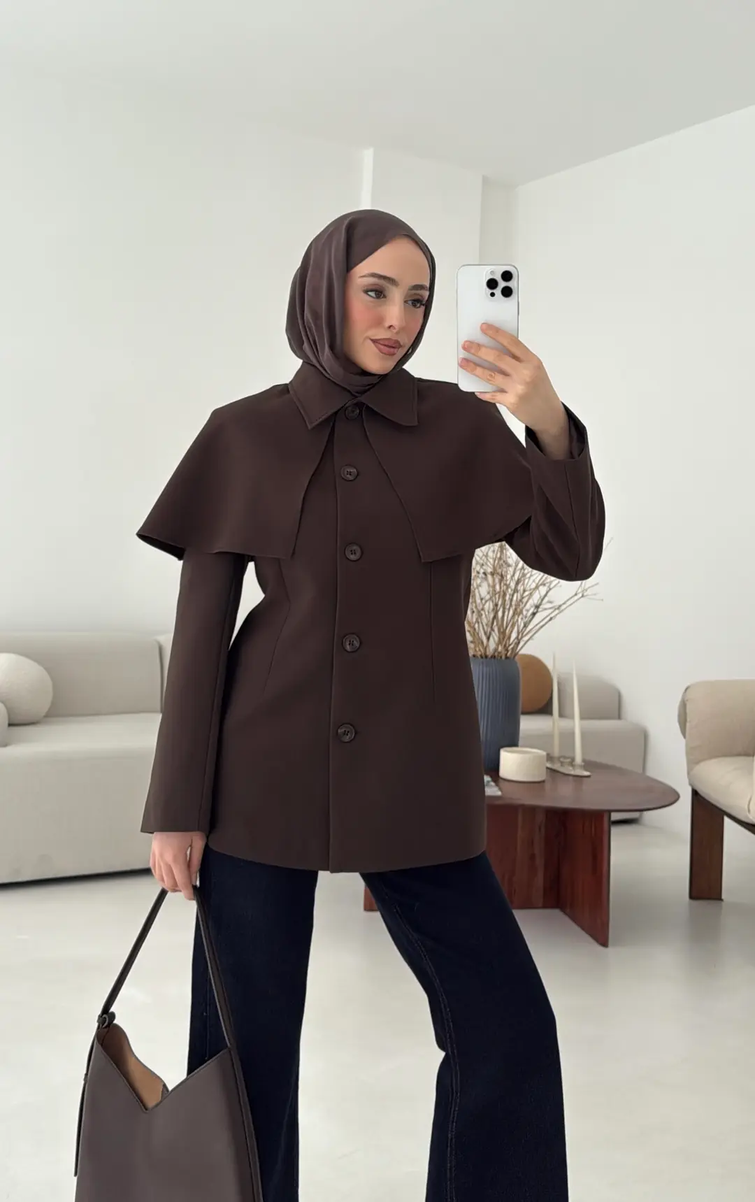 Pelerin Detay Fit Ceket Kahve - Görsel 3