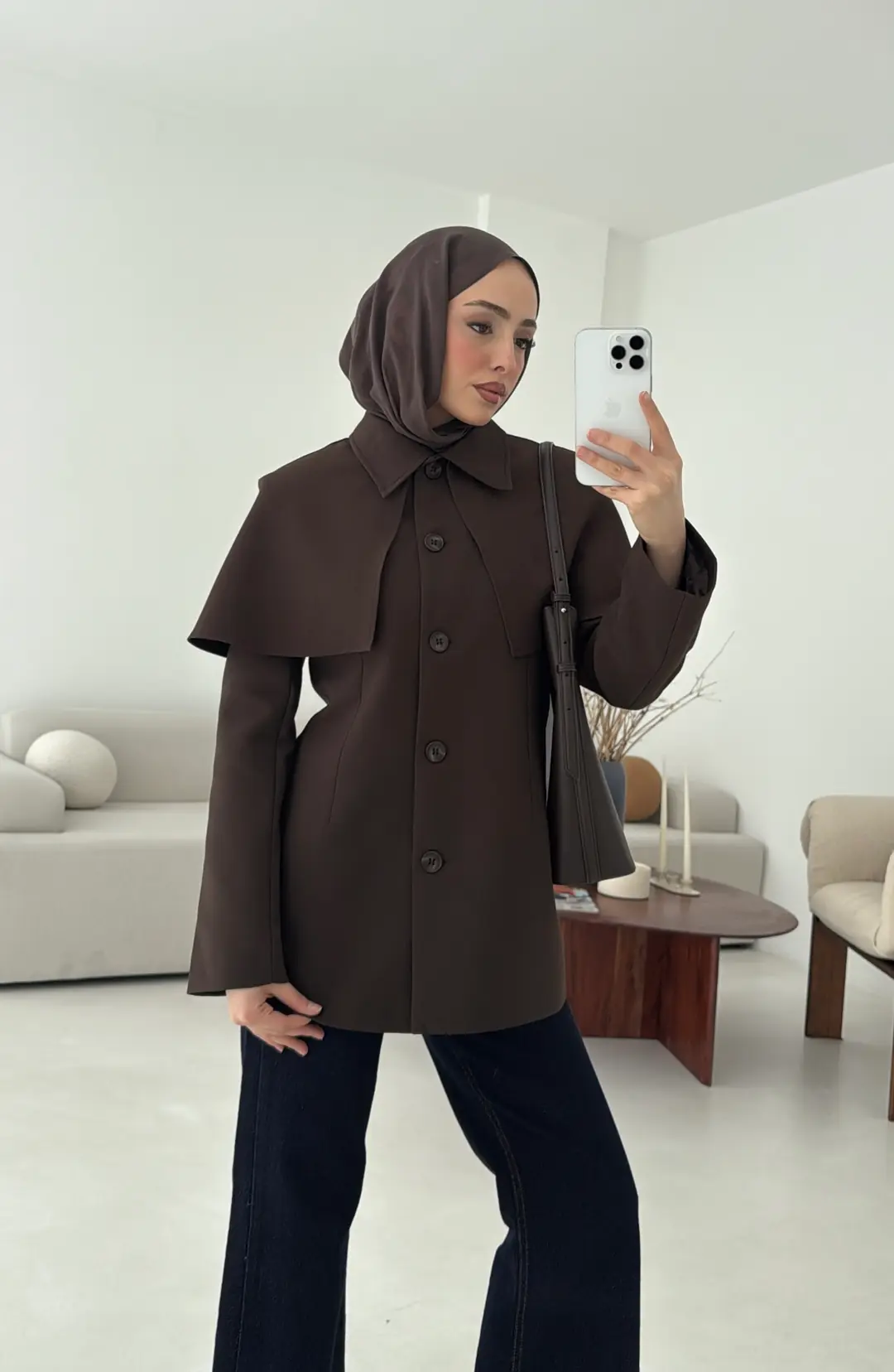 Pelerin Detay Fit Ceket Kahve - Görsel 4