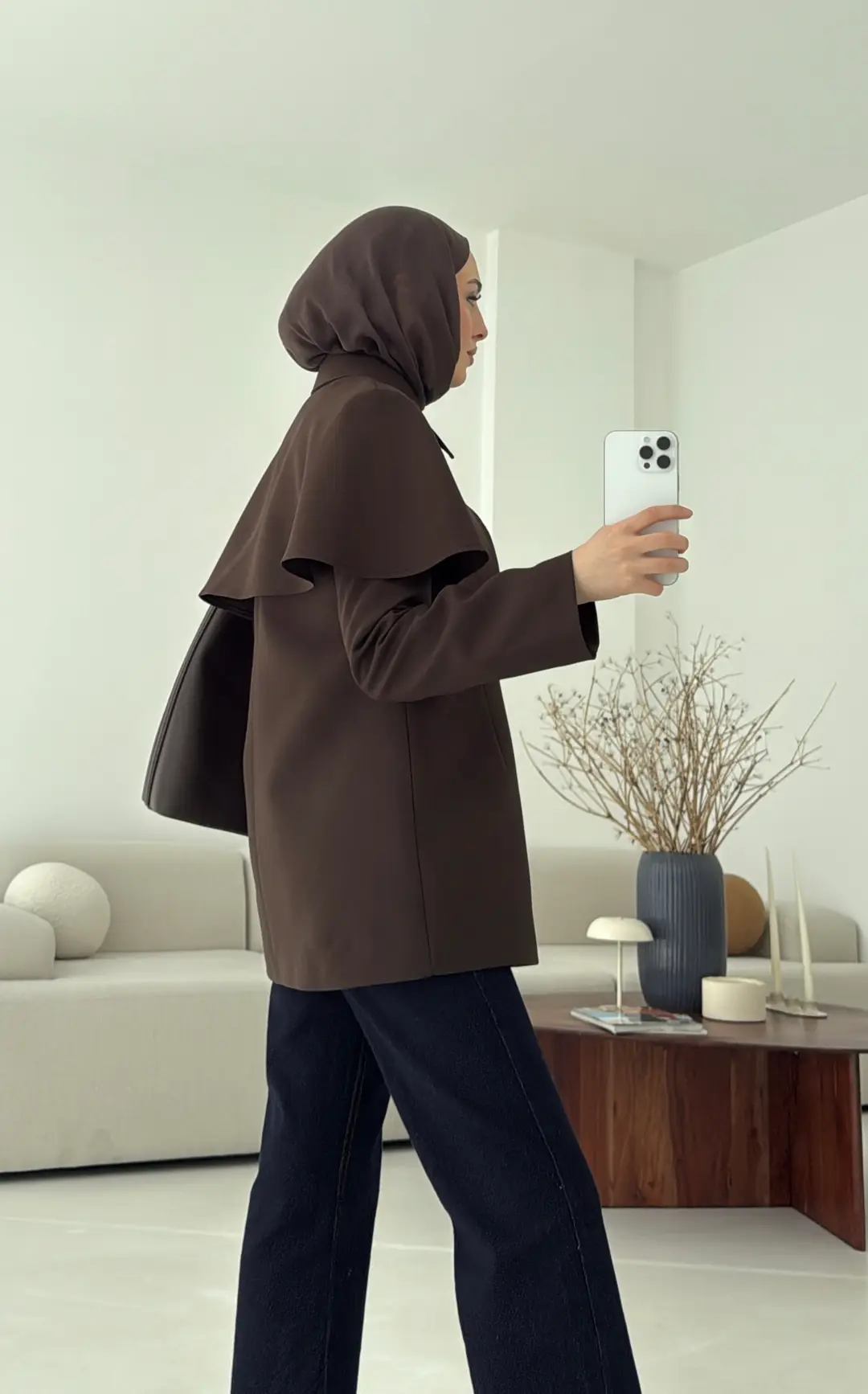 Pelerin Detay Fit Ceket Kahve - Görsel 5