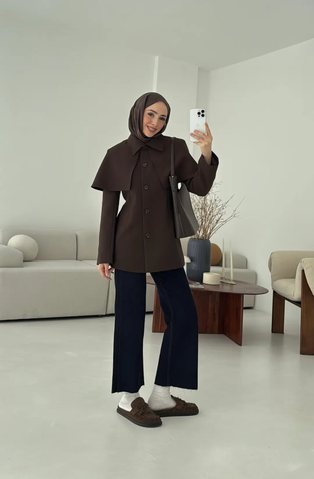 Pelerin Detay Fit Ceket Kahve - Görsel 9