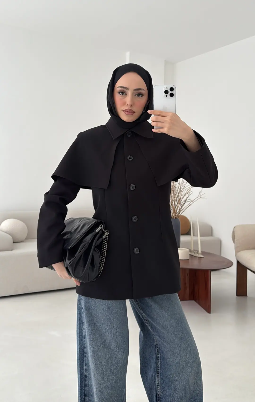 Pelerin Detay Fit Ceket Siyah - Görsel 3