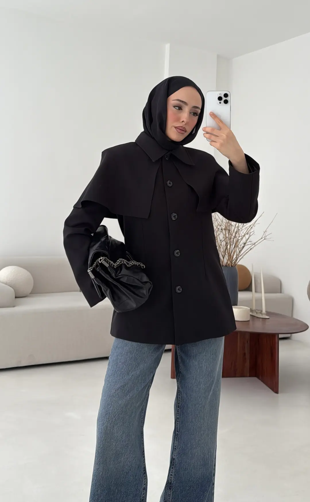 Pelerin Detay Fit Ceket Siyah - Görsel 5