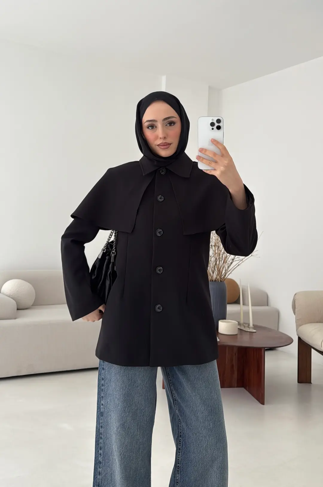 Pelerin Detay Fit Ceket Siyah - Görsel 6