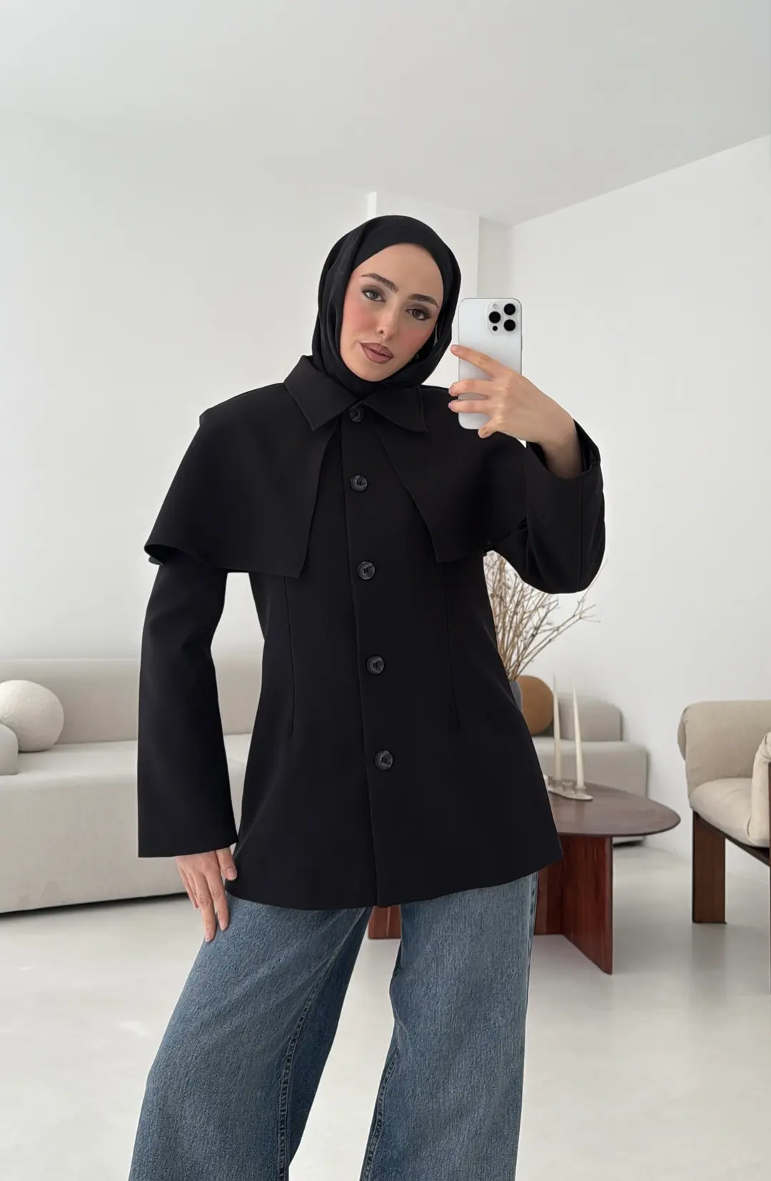 Pelerin Detay Fit Ceket Siyah - Görsel 7